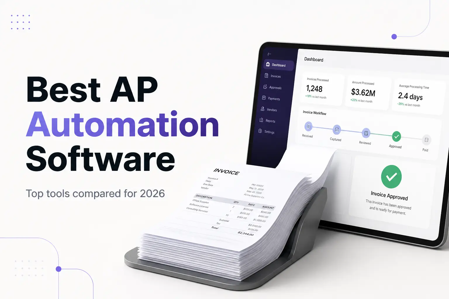 Illustration comparing top AP automation software tools side by side for accounts payable teams