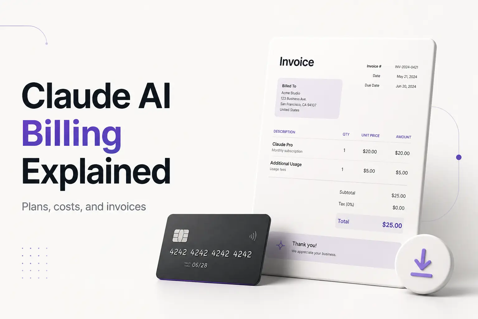 A person reviewing Claude AI subscription plans and downloading an invoice on a laptop