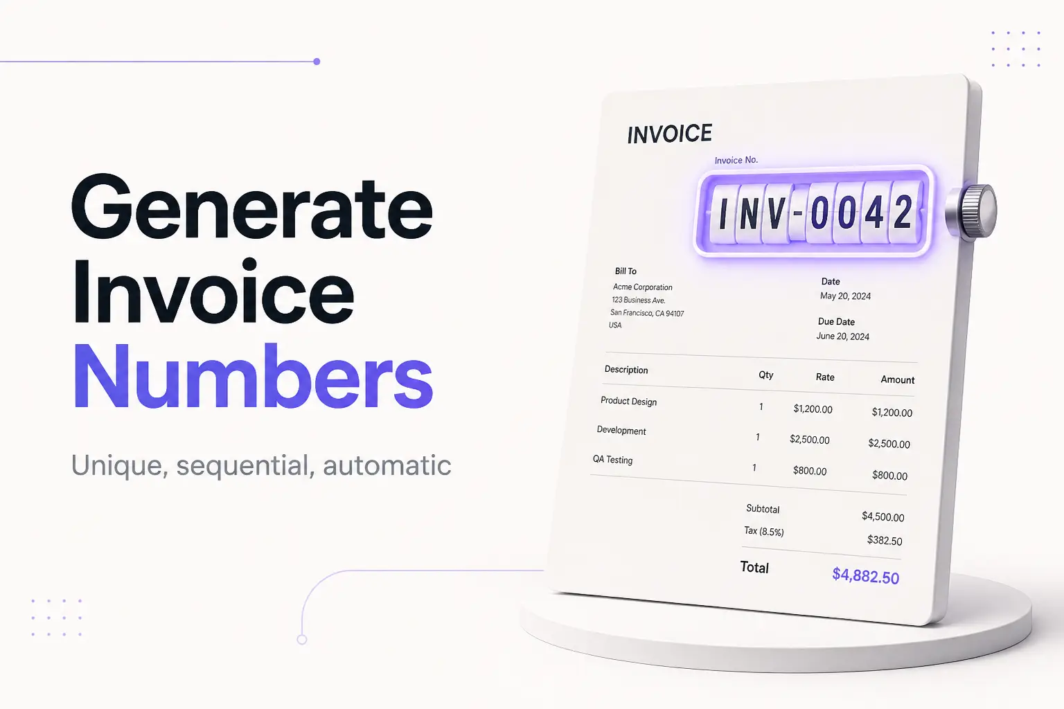 An invoice number generator assigning the next sequential number to a new invoice